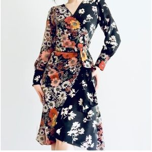 Zara floral print wrap dress w tie